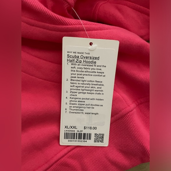 NWT Lululemon Oversized Half Zip Scuba Hoodie Jacket Glaze Pink Size XL/XXL - Picture 5 of 10